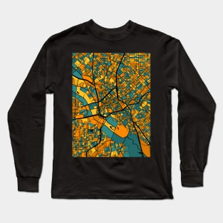 Dallas Map Pattern in Orange & Teal Long Sleeve T-Shirt